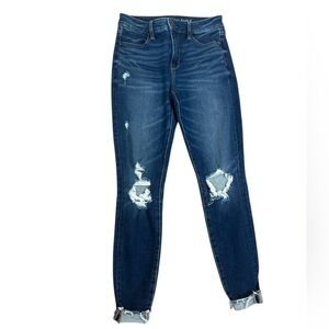 American Eagle Medium Wash Dream Jean Hi-Rise Jegging Distressed Womens 6 Long